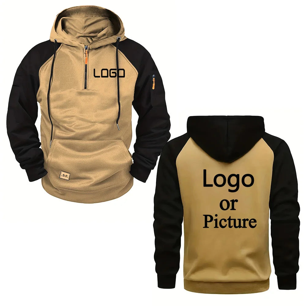 Sudadera con capucha impresa personalizada, sudadera con capucha cálida y elegante informal con bloques de color, sudadera con capucha unisex personalizada estilo callejero.