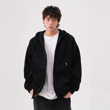 Sudaderas con capucha y cremallera de Color liso para hombre, sudaderas con capucha de moda de venta al por menor Retro, chándal informal de algodón de gran tamaño, novedad de 2026