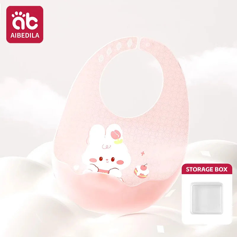 Babero de Silicona AIBEDILA, Impermeable, Ajustable, de Grado Alimenticio, con Diseño de Dibujos Animados, Paño de Regurgitación para Bebés, Niños y Niñas