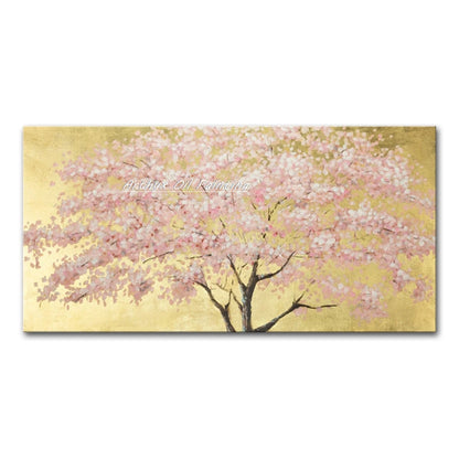 Arthyx-Pintura al óleo de flores doradas pintada a mano sobre lienzo, póster de árbol de arte abstracto moderno, cuadros grandes para pared, decoración del hogar para sala de estar + paquete Switch In Art completo