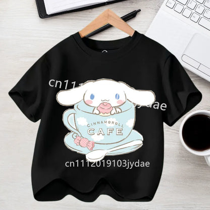 Camiseta de Manga Corta para Niños, Estilo Urbano, Verano 2026, Ropa Casual, Regalo Kawaii, Linda Camiseta de Cinnamoroll para Niña, Camiseta de Algodón con Estampado de Anime