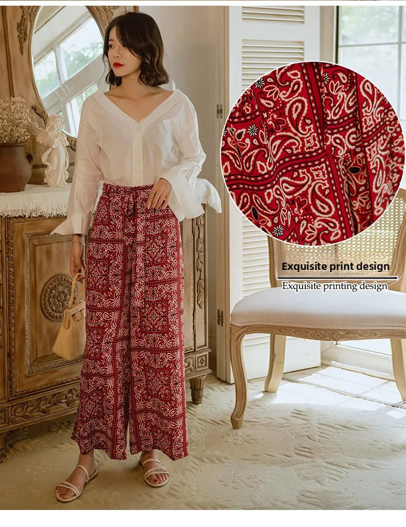 Pantalones anchos de viaje para vacaciones en la playa, ropa de vacaciones para mujer, estilo bohemio, cintura alta, material...