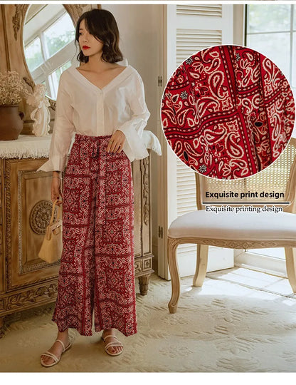 Pantalones anchos de viaje para vacaciones en la playa, ropa de vacaciones para mujer, estilo bohemio, cintura alta, material...