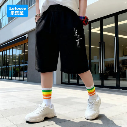 Pantalones cortos con estampado de araña a la moda para niños, moda informal de verano, pantalones sueltos y cómodos de cinco puntos, pantalones de chándal de algodón para adolescentes ZZ01