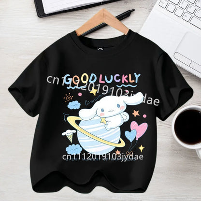 Camiseta de Manga Corta para Niños, Estilo Urbano, Verano 2026, Ropa Casual, Regalo Kawaii, Linda Camiseta de Cinnamoroll para Niña, Camiseta de Algodón con Estampado de Anime