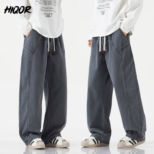 Pantalones de Trabajo HIQOR de Alta Calidad, 100% Algodón, Pantalones Casuales Rectos para Hombre, Estilo Y2K, Pantalones Cargo de Talla Grande, Pantalones Deportivos Sólidos a la Moda