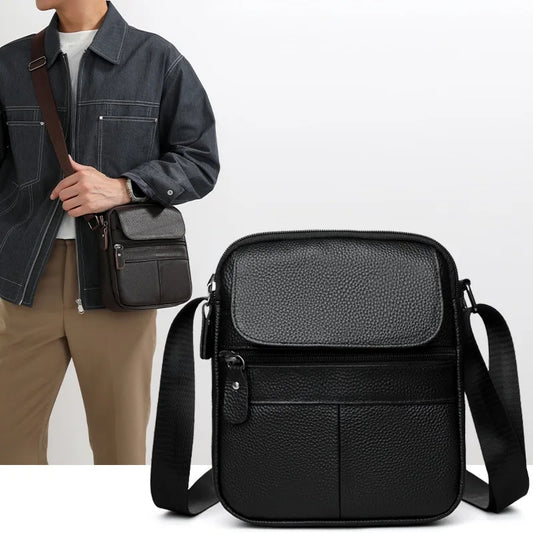 ¡Novedad de 2026! Bolso bandolera de piel auténtica de primera moda para hombre, bolsos cruzados pequeños minimalistas y elegantes, bolso de hombro para ir al trabajo diario