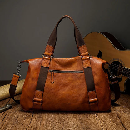 Bolso de viaje para hombre, bolso de equipaje de cuero genuino para hombre, mochila de viaje Vintage, bolsos grandes de cuero de vaca duradero para fin de semana para hombre # Co