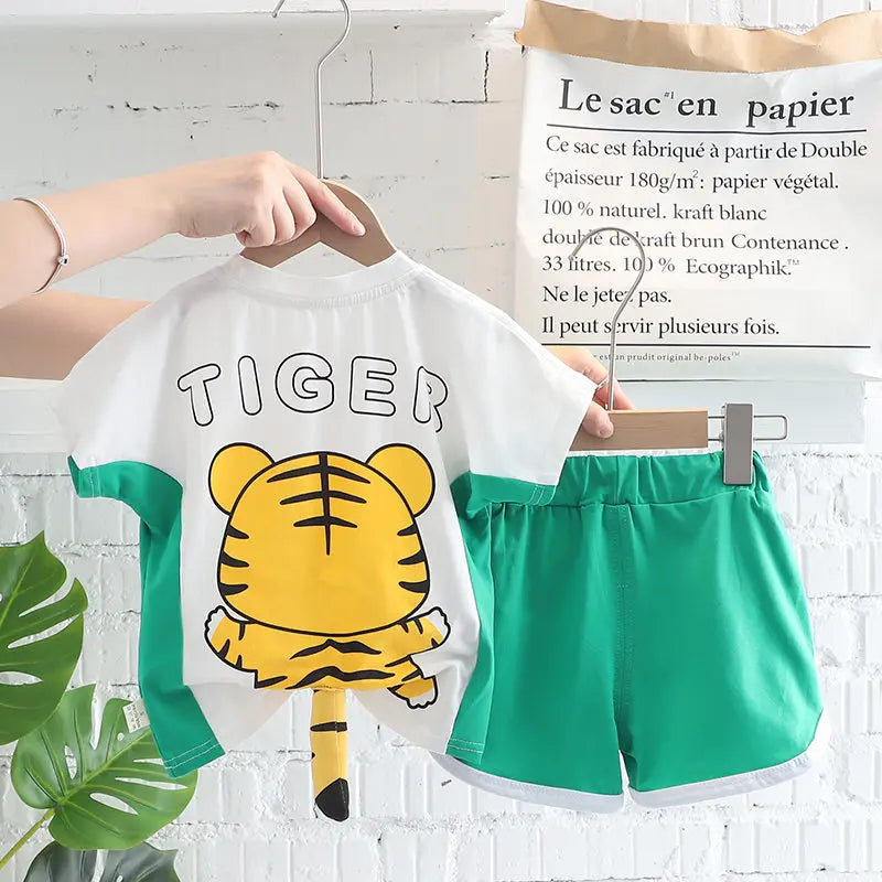 Ropa de oso para niños y niñas, chaleco de cuello redondo, pantalones cortos, chándales de dibujos animados para niños pequeños, moda de verano, nuevo conjunto de 2 piezas