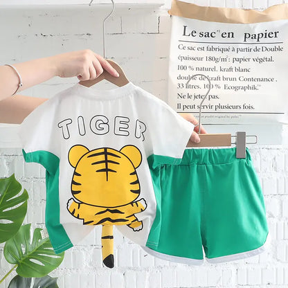 Ropa de oso para niños y niñas, chaleco de cuello redondo, pantalones cortos, chándales de dibujos animados para niños pequeños, moda de verano, nuevo conjunto de 2 piezas