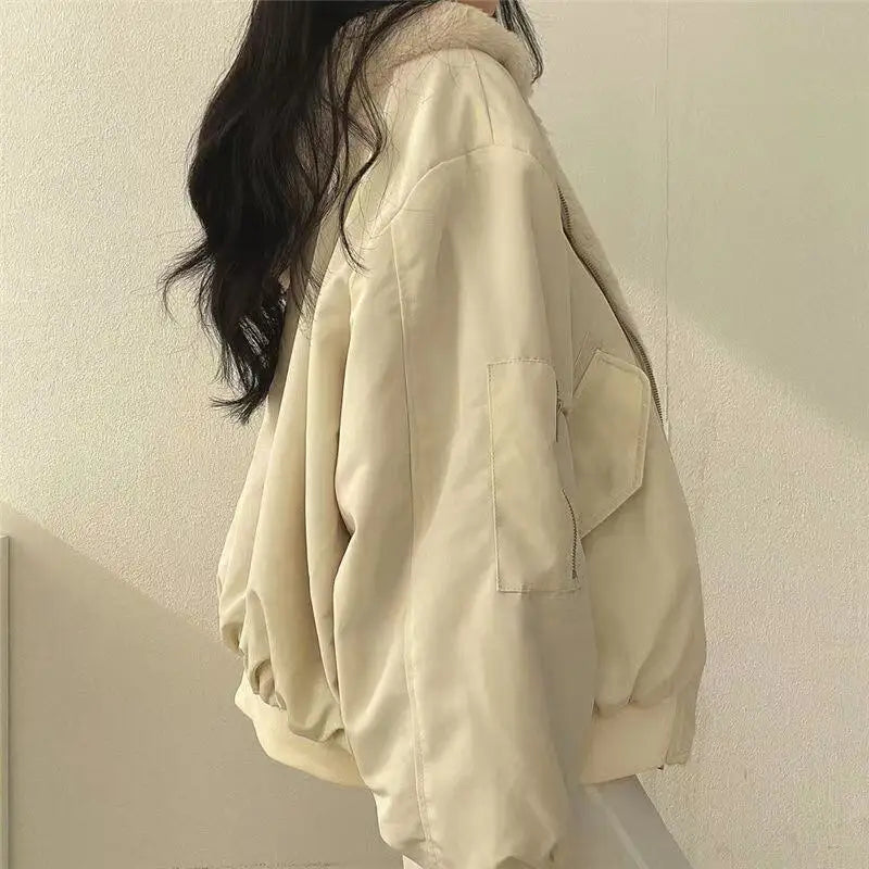 Lamb Fur Jacket Women's Autumn Winter Thickened Double-Sided Wear Cotton Coat Winter New Style Cotton Padded Hat Thick Cotton...