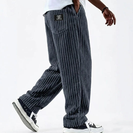 Pantalones Casuales Rectos de Pana para Hombre, Moda Invierno 2026, Primavera Otoño, Ropa Urbana para Exteriores con Cordón y Cintura Elástica