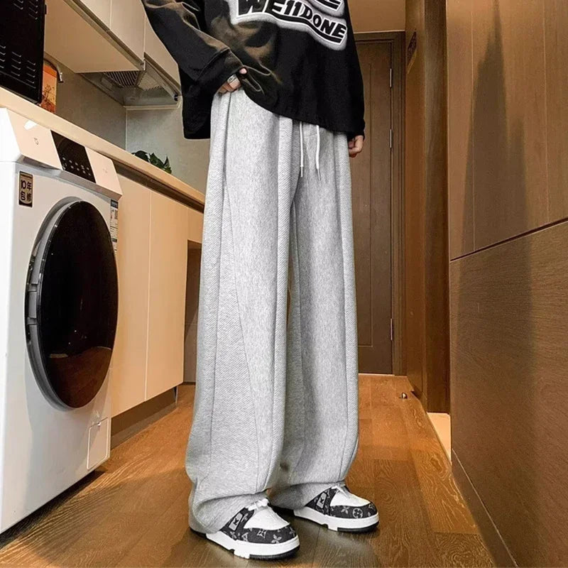 Pantalones Deportivos Grises de Pierna Recta Estilo Hip Hop 2026 para Hombre, Pantalones Holgados de Moda Coreana de Primavera, Estilo Y2K, Casuales