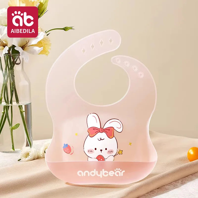 Babero de Silicona AIBEDILA, Impermeable, Ajustable, de Grado Alimenticio, con Diseño de Dibujos Animados, Paño de Regurgitación para Bebés, Niños y Niñas