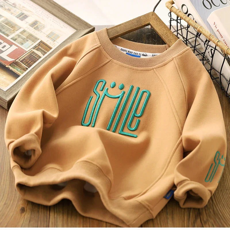 4-12 años adolescentes niños Shrit primavera otoño sudadera con letras sólidas para niños guapos niños deportes Casual Pullove