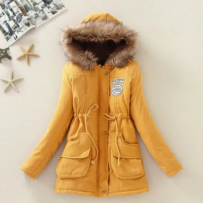 Women's Winter Long Jacket Hooded Overcoat Warm Fluffy Coats Zipper Closure Cotton Thickened Regular Length Coat