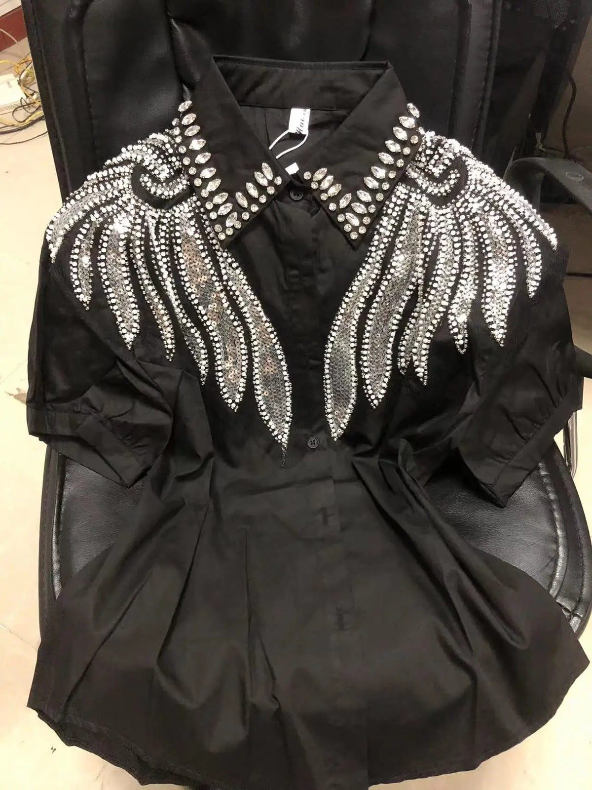 Blusas de Algodón con Cuentas y Lentejuelas Bordadas, Fotos Reales, Camisas de Mujer, Verano 2026, Manga Corta, Tops de Oficina para Dama, Camisas de Mujer
