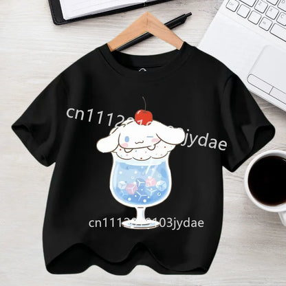 Camiseta de Manga Corta para Niños, Estilo Urbano, Verano 2026, Ropa Casual, Regalo Kawaii, Linda Camiseta de Cinnamoroll para Niña, Camiseta de Algodón con Estampado de Anime