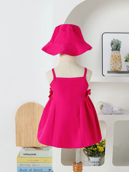 2025 Nuevo vestido sin tirantes liso de verano con sombrero para el sol con flores en 3D, conjunto de dos piezas