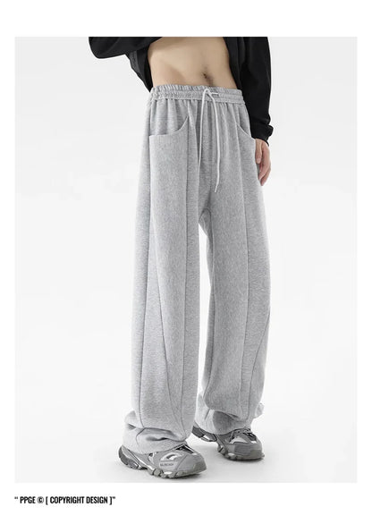 Pantalones Deportivos Grises de Pierna Recta Estilo Hip Hop 2026 para Hombre, Pantalones Holgados de Moda Coreana de Primavera, Estilo Y2K, Casuales