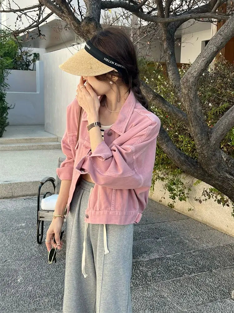 Chaqueta vaquera marrón para mujer, chaqueta informal versátil de estilo coreano de corte corto, chaqueta de primavera y otoño