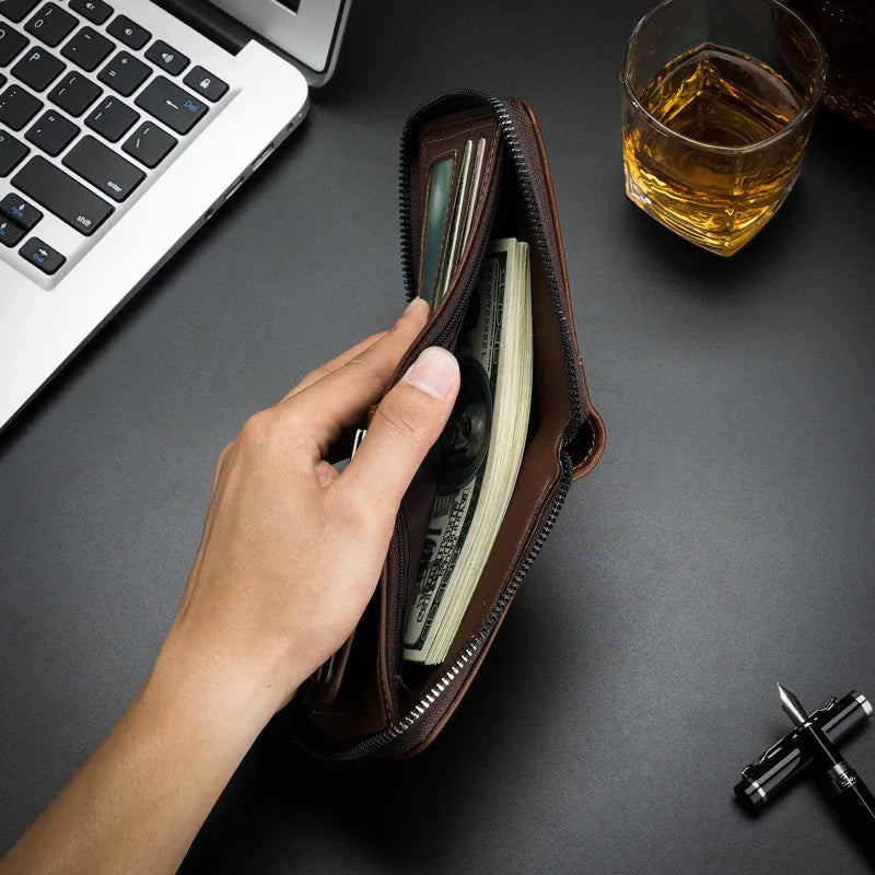 Nueva cartera de moda para hombre, monedero de cuero PU con cremallera, billeteras cortas de estilo Retro para hombre, tarjeteros, almacenamiento de monedas, monedero
