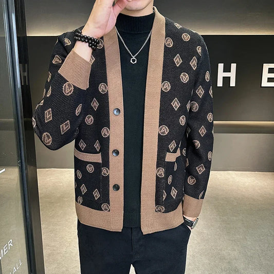 Cárdigan de punto de Jacquard para hombre, chaquetas informales de negocios, abrigos con botones, ropa de M-4XL, otoño