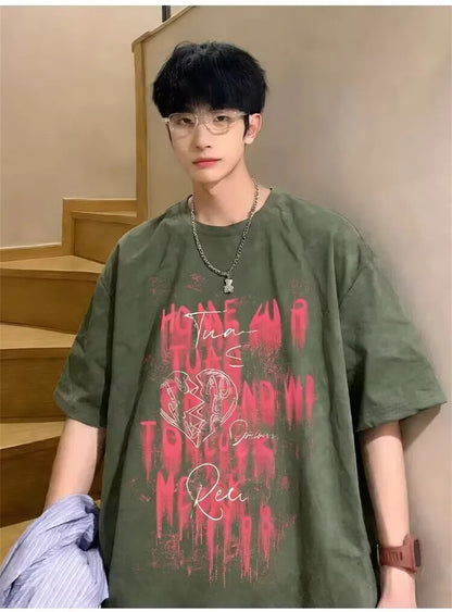 Camisetas de Verano 2026 para Hombre con Estampado Tie-Dye y Gráficos de Graffiti, Camisetas Oversize Juveniles con Estampado de Letras, Tops de Moda Urbana con Contraste de Color