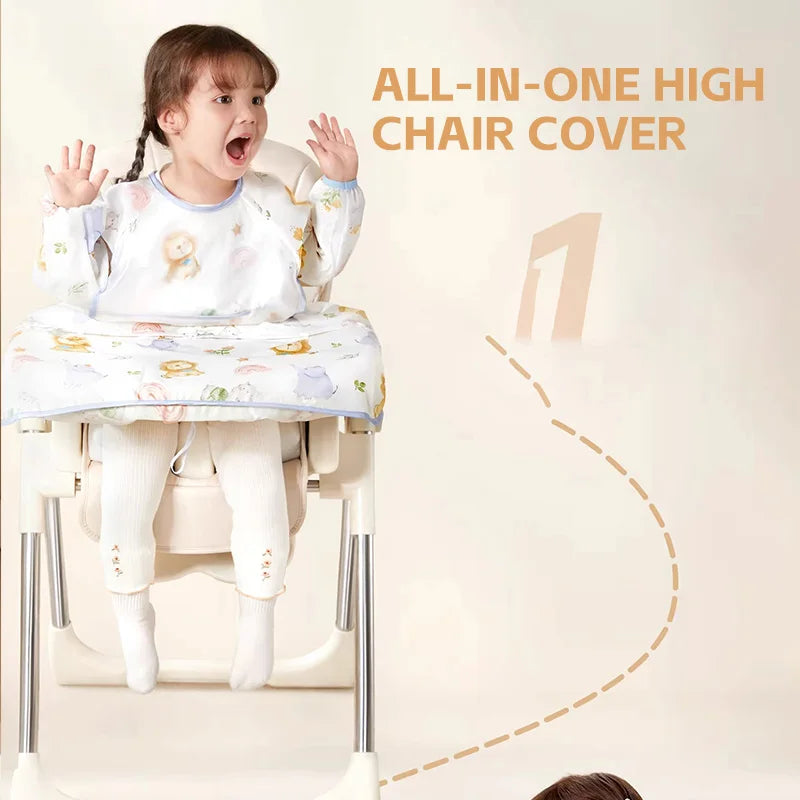 AIBEDILA Baberos impermeables para bebés, babero de manga larga para destete, se sujeta a la mesa de la trona, dobladillo desmontable, 6M-6T