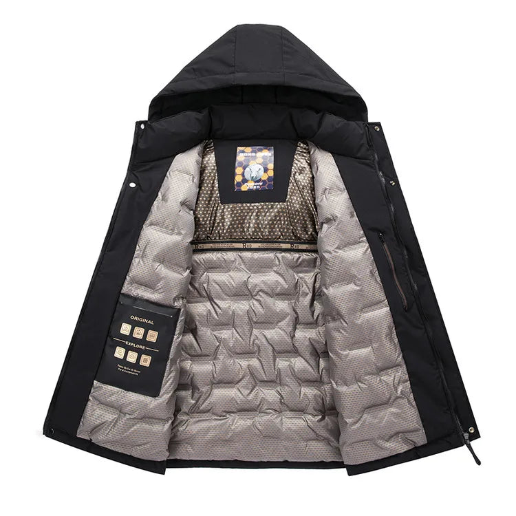 Chaqueta de algodón de mezcla de lana verde fluorescente de invierno 2025 para hombre - Chaqueta acolchada de algodón verde fluorescente (negro/rojo/caqui)