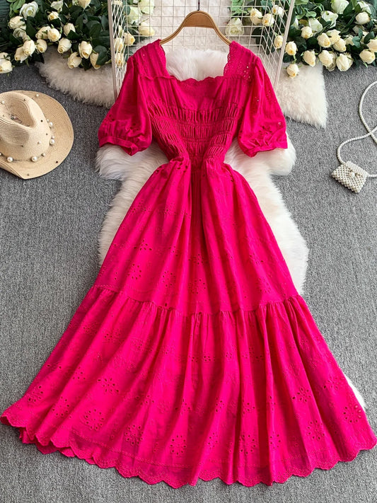 Vestido Largo para Mujer | Escote Cuadrado, Cintura Ajustada y Dobladillo con Volantes