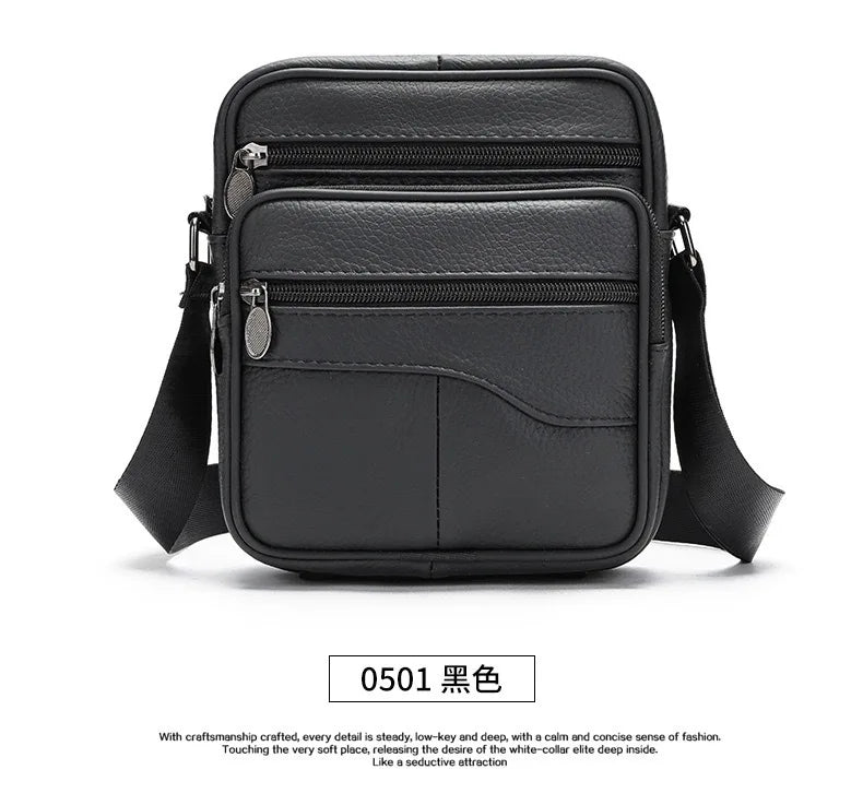 Bolso de hombro pequeño de piel de vaca de primera capa para hombre, bandolera de viaje de cuero genuino para ir al trabajo, bolso informal diario para teléfono móvil