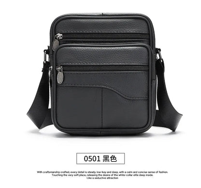 Bolso de hombro pequeño de piel de vaca de primera capa para hombre, bandolera de viaje de cuero genuino para ir al trabajo, bolso informal diario para teléfono móvil