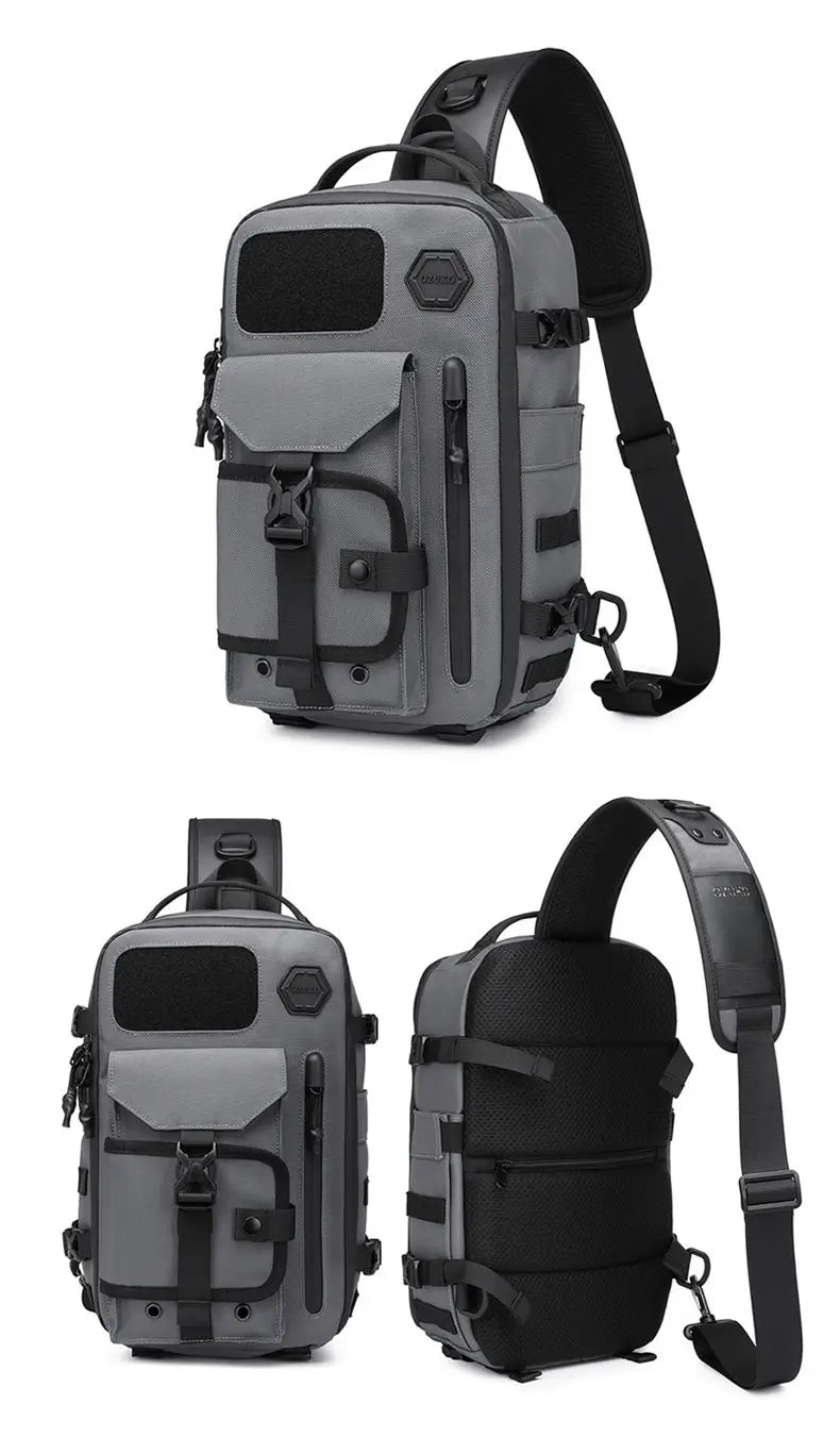 OZUKO-Bolso cruzado de hombro para hombre, bolsa de pecho, impermeable, táctico, cintura, bandolera, cremallera, moda, deportes al aire libre, negro