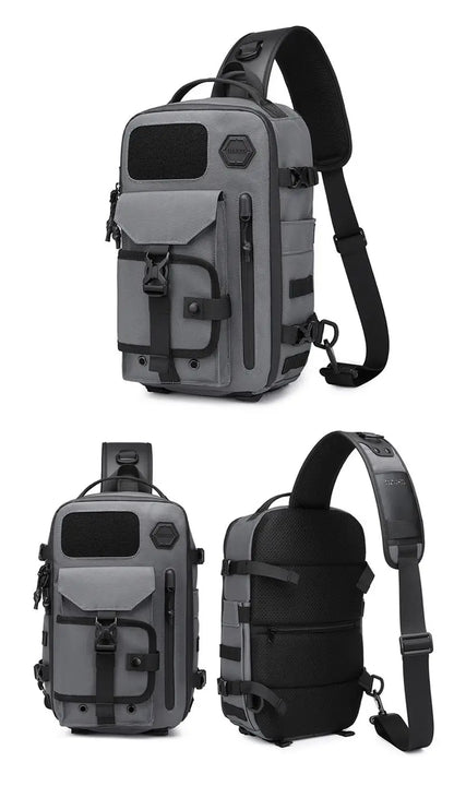 OZUKO-Bolso cruzado de hombro para hombre, bolsa de pecho, impermeable, táctico, cintura, bandolera, cremallera, moda, deportes al aire libre, negro
