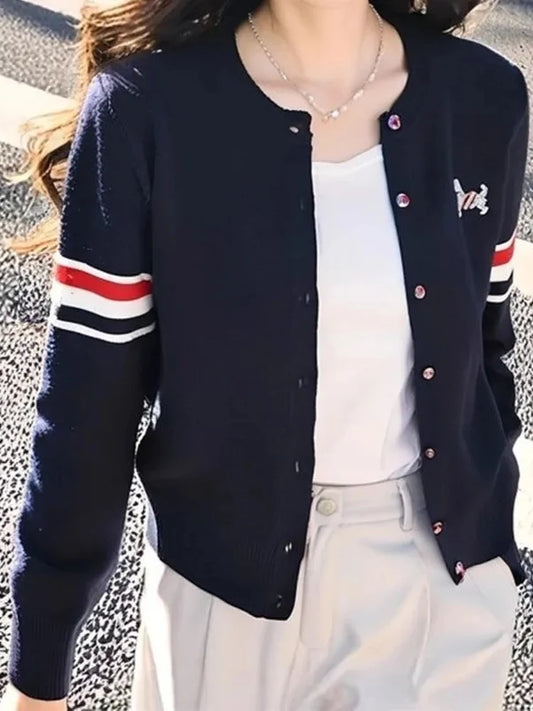 Cárdigan Abierto de Punto con Cuello Redondo a la Moda para Mujer, Suéter Casual Versátil con Botones, Abrigo de Estilo Corea...