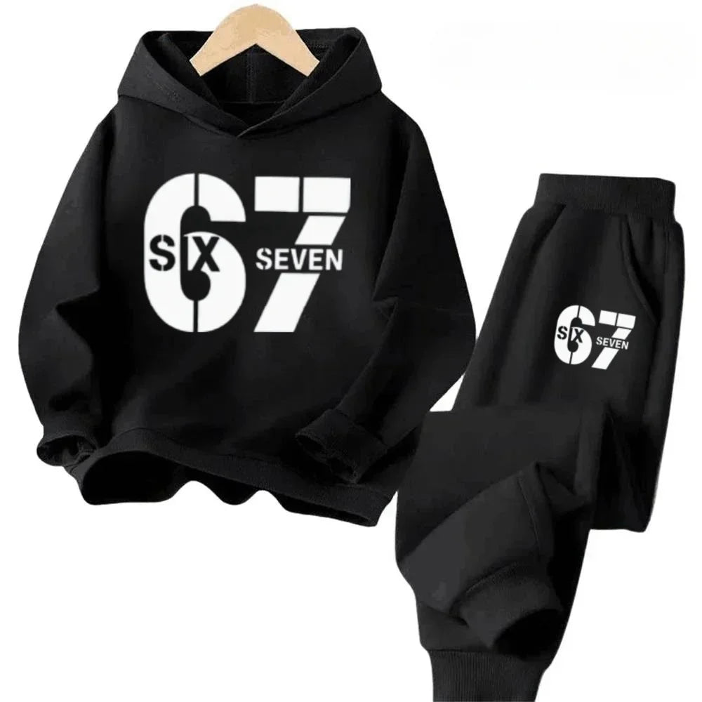 67 conjunto de sudaderas con capucha elegantes para niños de 4 a 13 años, ropa de calle coreana, chándal de bloque, sudadera cómoda a la moda para niños, conjuntos de 2 uds, traje de pantalón