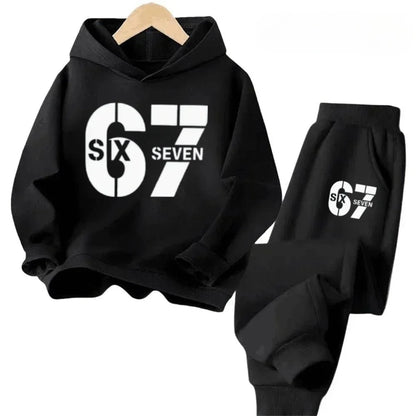 67 conjunto de sudaderas con capucha elegantes para niños de 4 a 13 años, ropa de calle coreana, chándal de bloque, sudadera cómoda a la moda para niños, conjuntos de 2 uds, traje de pantalón