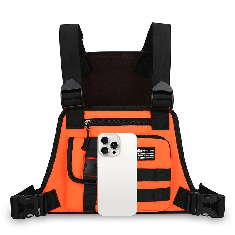 Hip-hop de moda para hombre con múltiples bolsillos bolso de pecho táctico funcional ligero viaje duradero bolso de chaleco deportivo de moda