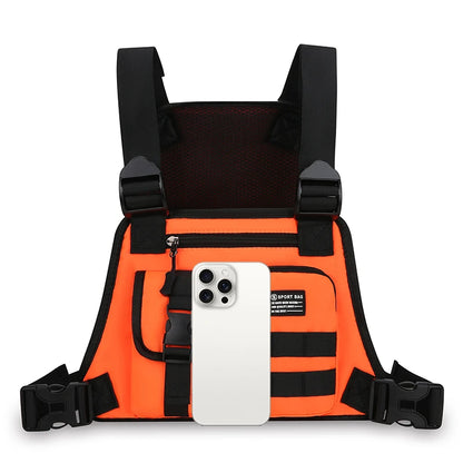 Hip-hop de moda para hombre con múltiples bolsillos bolso de pecho táctico funcional ligero viaje duradero bolso de chaleco deportivo de moda