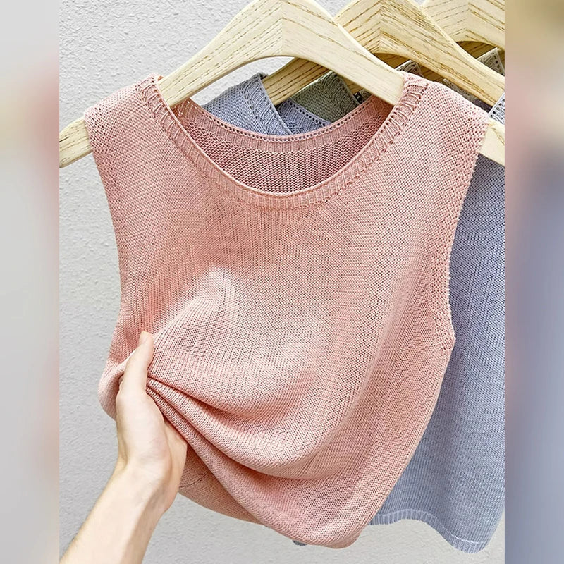 Loose Casual Comfortable Knitted Vest Women's Sleeveless Top Fashionable Summer Design Sense Soft Style Commute Korean Version