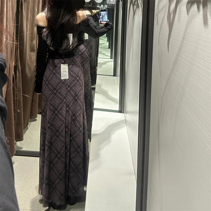 Falda Midi de Tul a Cuadros Estilo Británico BANA, Falda Ajustada de Cintura Alta para Mujer, Primavera Verano, Estilo OL, Fa...