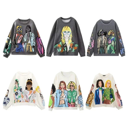 Sudaderas para mujer, novedad de 2023, sudaderas informales con estampado de felpa de algodón a la moda para niñas, sudaderas con cuello redondo para mujer, jerséis elegantes, Tops