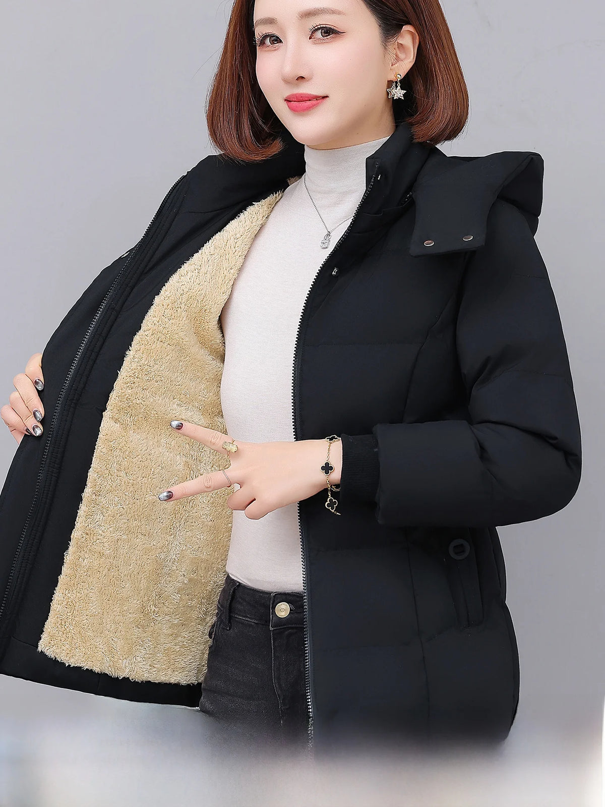 Chaqueta de algodón con forro polar grueso para mujer ENYW, abrigo informal holgado de invierno, ropa cálida para mamá, manga...