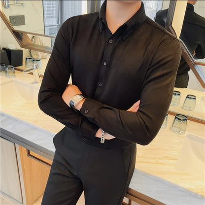 Camisa de ante de alta calidad para hombre, camisas de negocios informales de manga larga para otoño e invierno, blusa de esmoquin para fiesta Social, ropa para hombre 2023