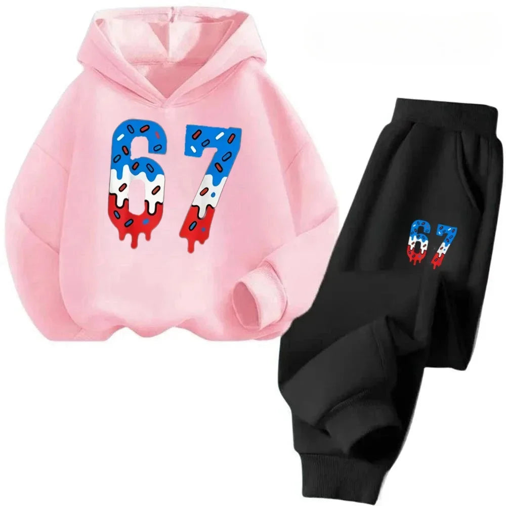 67 conjunto de sudaderas con capucha elegantes para niños de 4 a 13 años, ropa de calle coreana, chándal de bloque, sudadera cómoda a la moda para niños, conjuntos de 2 uds, traje de pantalón