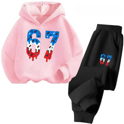 67 conjunto de sudaderas con capucha elegantes para niños de 4 a 13 años, ropa de calle coreana, chándal de bloque, sudadera cómoda a la moda para niños, conjuntos de 2 uds, traje de pantalón