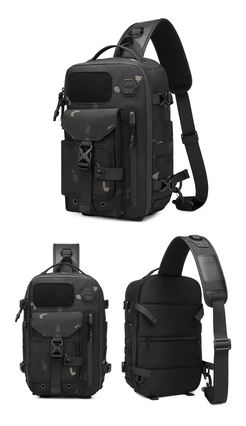 OZUKO-Bolso cruzado de hombro para hombre, bolsa de pecho, impermeable, táctico, cintura, bandolera, cremallera, moda, deportes al aire libre, negro