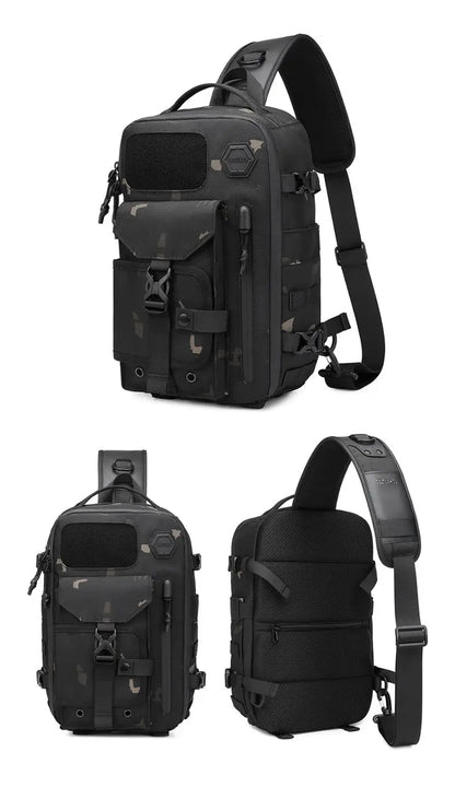 OZUKO-Bolso cruzado de hombro para hombre, bolsa de pecho, impermeable, táctico, cintura, bandolera, cremallera, moda, deportes al aire libre, negro