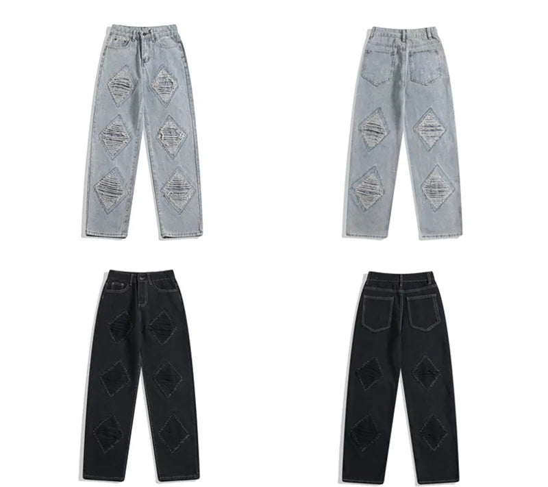 Pantalones Vaqueros Anchos Rotos de Moda Urbana para Hombre, Estilo Americano Casual Retro, Pierna Recta, Denim, Hip Hop, Desgastados, Y2K